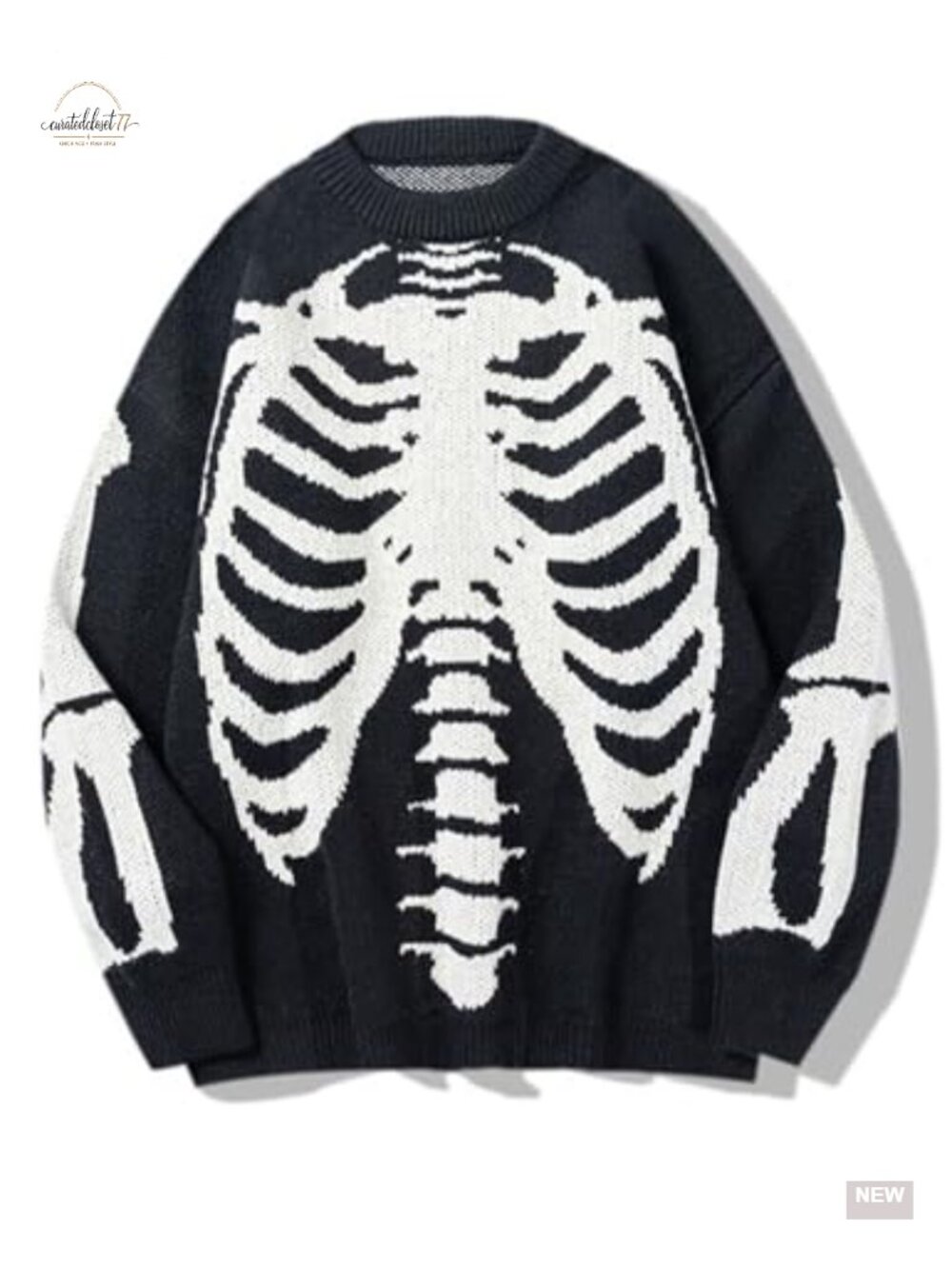 Oversized Skeleton Graphic Crewneck Knit Sweater Pullover